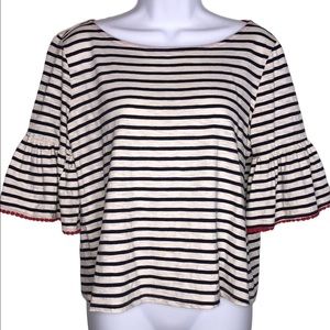3 for $20 W5 Striped Dot Trim 3/4 Short Ruffled Sleeve Top Navy Blue Ivory Red S